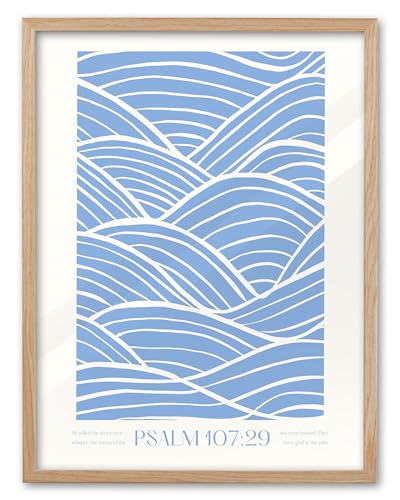 EcoHest 12x16 in Psalm 107:29 Ocean Waves Christian Framed Wall Art - color: Framed Christian, size: 16"L x 12"W