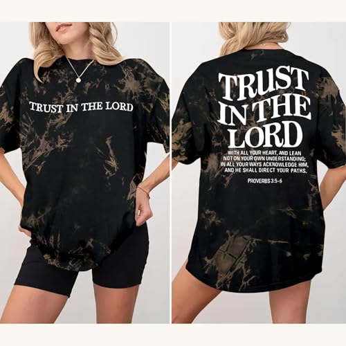 Trust in The Lord Christian Shirts God Faith Religious T Shirts Oversized Jesus Tshirt Women Bible Verse Tee Tops - color: Black, size: X-Large
