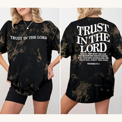 Trust in The Lord Christian Shirts God Faith Religious T Shirts Oversized Jesus Tshirt Women Bible Verse Tee Tops - color: Black, size: XX-Large