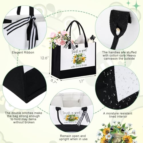 Pickmesh 7 Pack Frog Lover Gifts, Cute Frogs Gift Set for Women, Canvas Tote Bag, Makeup Bag, 16 oz Glass Cup, Socks, Greeting Card, Natural Stone Bracelet with Box - style: Frog