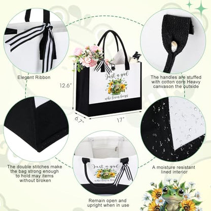 Pickmesh 7 Pack Frog Lover Gifts, Cute Frogs Gift Set for Women, Canvas Tote Bag, Makeup Bag, 16 oz Glass Cup, Socks, Greeting Card, Natural Stone Bracelet with Box - style: Frog