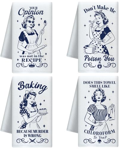 CUTHOLLOW 4Pcs Housewife Baking Kitchen Towels Cute Tea Towels - color: Housewife Baking