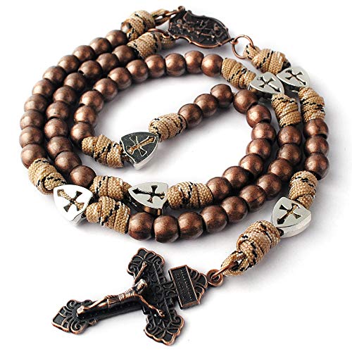 HanlinCC Catholic Rosary Paracord Large Metal Beads St.Michael Medal Men - style: Antique Copper St.Michael Paracord Rosary