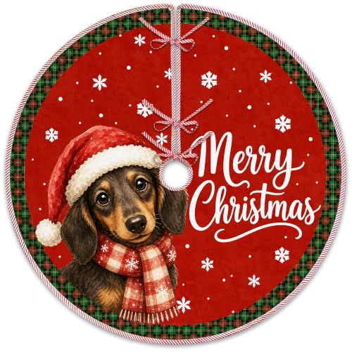 Red Dachshund Merry Christmas Tree Skirt, Dog Xmas Tree Skirt 520XW-TS - color: Dog-3