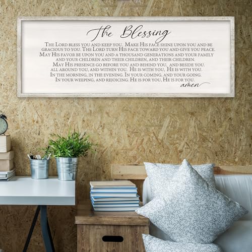 RLWangChao The Blessing Wall Art, 32x12 Inch, White - color: The Lord Bless You And Keep You (White), size: 32"L x 12"W