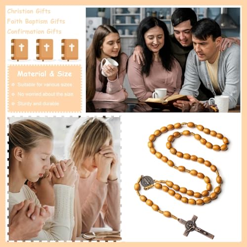 Roe Dolph Wooden Rosary Necklace for Women Catholic Rosary Beads with Cross Pendant Prayer Jewelry Religious Gifts for Travel and Daily Faith - color: D1-2PCS