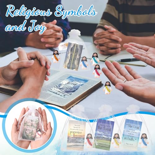 Bememo 50 Sets Christian Gifts Bulk Bible Verse Cards Include Little Jesus Figures Prayer Cards and Organza Bags for Religious Party Favors Sunday Baptism Gifts(Landscape Style,Bright) - color: Bright, style: Landscape Style