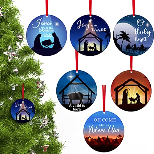 Gerrii 6 Pcs Christmas Nativity Ornaments Jesus Acrylic Tree,Round Style - style: Round Style