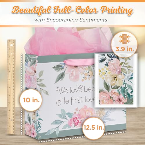 Christian Art Gifts Large Gift Bag with Card & Tissue, He First Loved Us - color: First Love Us/Green & Pink, style: Large Landscape