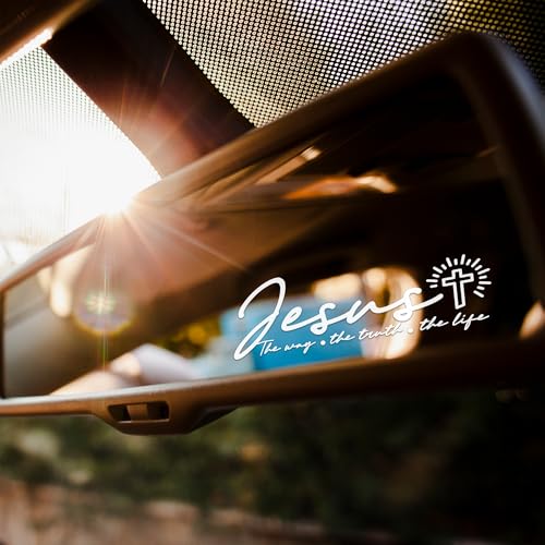 Set 2Pcs Jesus The Way The Truth The Life Rearview Mirror Decal Funny Christian Bible Verse Water Bottle Laptop Window Vinyl Waterproof 3,5x1,3 inch Car Decal Accessories for Friend Coworker Dad Mom - color: Jesus the Way the Truth the Life