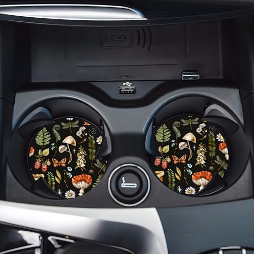 Car Cup Holder Coasters, 2 Pack – 2.75" Universal Auto Anti-Slip Insert Coaster, Rubber Car Coasters, Personalized Car Accessories for Women & Men (Woodland Mushrooms) - color: Woodland Mushrooms