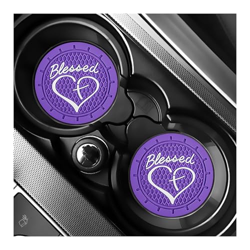 2 PCS Car Cup Holder Coaster, 2.76 Inch Non-Slip Auto Drink Mats with Blessed Cross and Heart, Shockproof Christian Cup Insert Coaster for Most Vehicles, Car Accessories (Dark Purple) - color: Dark Purple