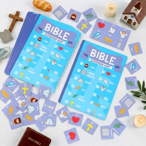 Epakh 15 Pcs Bible Scavenger Hunt Game Card 12 Bible Games Board 3 Holy Character Boards for Jesus Christian Sunday School Vacation Church Religious Activity Family Open Day Party Catholic Gifts