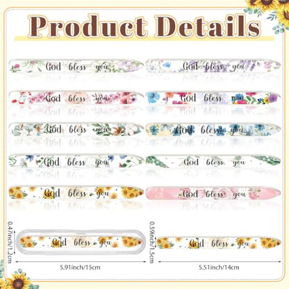 10 Pack Floral Scripture Christian Glass Nail File with Case - style: Christian