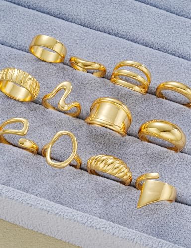 Gold Stackable Rings Set for Women, Gold Plated Chunky Crystal Finger Rings - color: 14K Gold Plated Rings