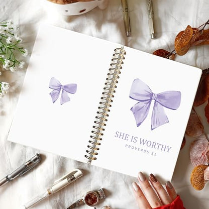 Cute Purple Bow She is Worthy Christian Notebook Journal for Women - color: Proverbs 31 - purple
