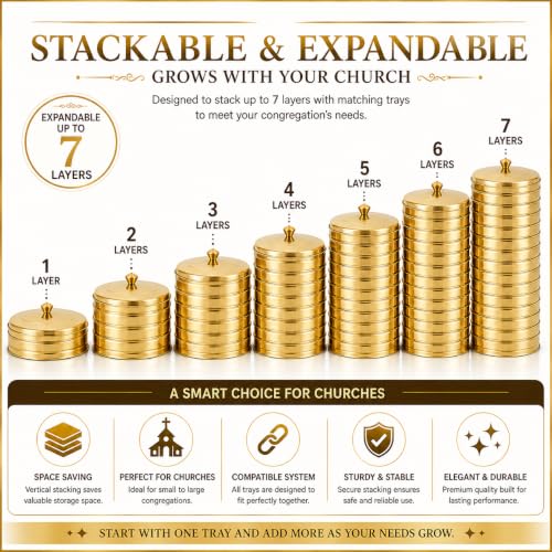 Church Communion Bundle, 40-Cup Gold Stainless Steel Communion Tray with Lid and 33 Oz Push-Button Juice Dispenser, Reusable Serving Set for Church Communion Services