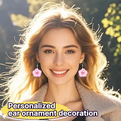 Christian Statement Earrings for Women, Acrylic Dangle Earrings, Lightweight Comfortable, Non Tarnish Hooks, Faith Jewelry, Religious Gift for Women - color: Cute Hibiscus Flower
