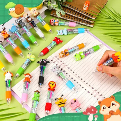 24 Pcs Animal Pens Multicolor Pen in One 4-in-1 Cute Pens Bulk for Kids,Ballpoint Pen with Fun Animals Shapes for Birthday Party, Classroom Prize,School Supplies - color: Animal