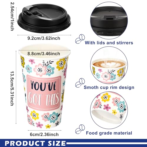 100 Pack 16 oz Paper Coffee Cups with Lids 5 Quotes - style: Motivational