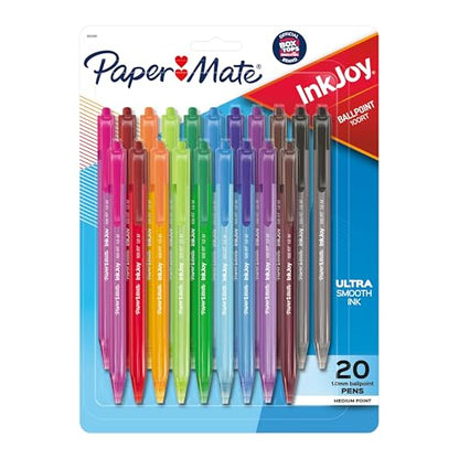 Paper Mate InkJoy 100RT Retractable Ballpoint Pens, Medium Point (1.0mm), 20 Count - Teacher Essentials, Colorful Office Supplies, Note-Taking, Back to School - size: 20 Count