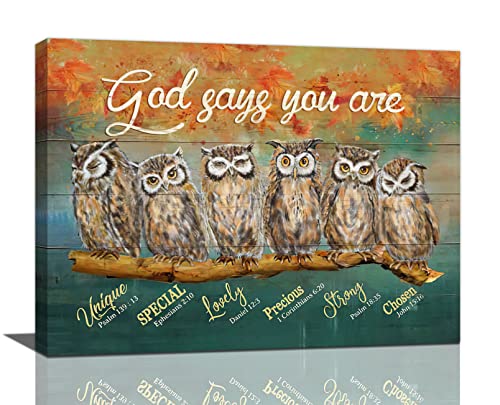 Fall Owl Wall Art God Says You Are Owl Pictures Wall Decor Bible Verse Canvas Prints Framed Modern Animal Painting Artwork for Bathroom Dining Room Kitchen Bedroom Living Room 16"x12" - color: Owl-2, size: 16"L x 12"W