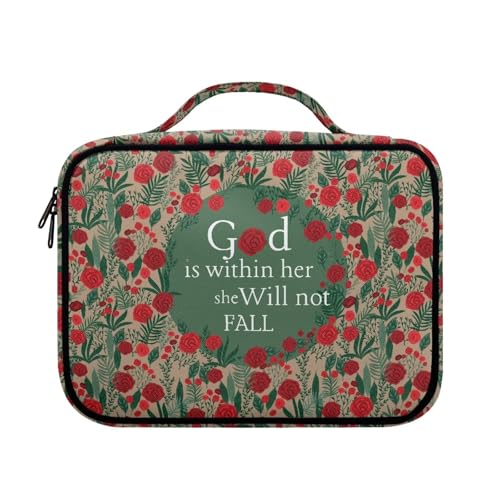 Bible Cover Church Carrying Book Case Polyester Bible Protective with Pen Slots and Zippered Pocket Customizable - color: Rose Bible Quotes