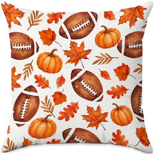 Rustic Fall Maple Leaf Football Pumpkin Throw Pillow Covers 18x18 - color: Pumpkin-4