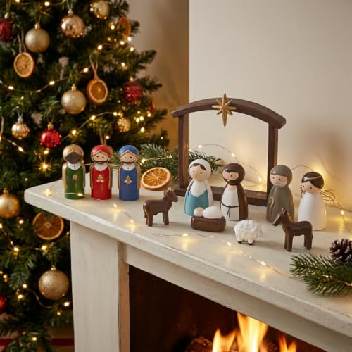 AOMOONOA Small Nativity Set for Kids, 12Pcs Cute Resin Nativity Figurines - color: Mixed Color