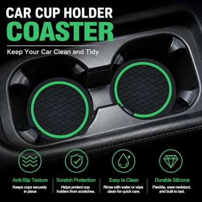 4PCS Car Cup Holder Coasters - 2.75 Inch Non-Slip Insert Water Bottle Holder Pads, Dustproof Automotive Interior Accessories Mat, Universal for Vehicles, Trucks, RVs (Green) - color: Green