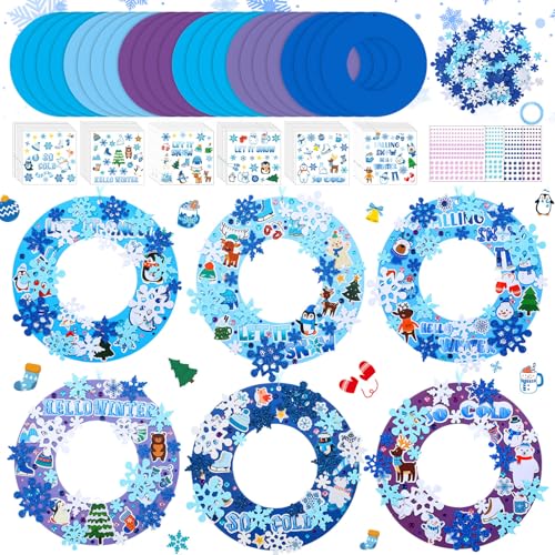 Hollowfly 48 Sets Winter Snowflake Wreath Craft Kits - style: Winter