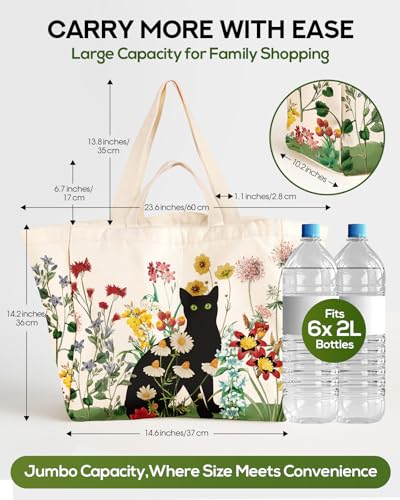 Miss Adola Cute Extra Large Canvas Grocery Tote Bag - color: Black Cat
