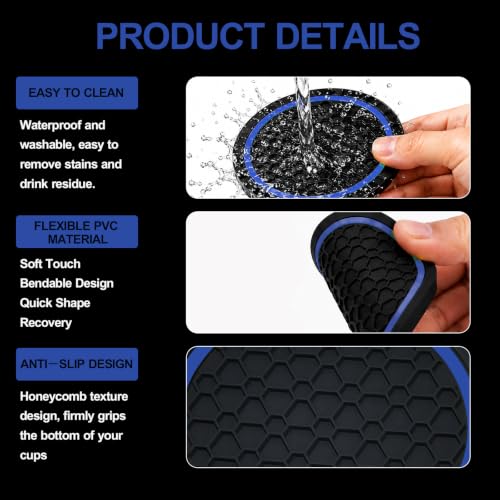 4PCS Car Cup Holder Coasters - 2.75 Inch Non-Slip Insert Water Bottle Holder Pads, Dustproof Automotive Interior Accessories Mat, Universal for Vehicles, Trucks, RVs (Blue) - color: Blue