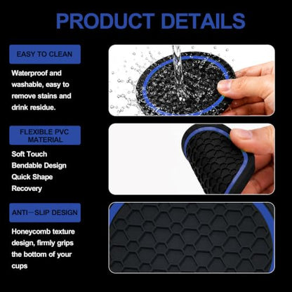 4PCS Car Cup Holder Coasters - 2.75 Inch Non-Slip Insert Water Bottle Holder Pads, Dustproof Automotive Interior Accessories Mat, Universal for Vehicles, Trucks, RVs (Blue) - color: Blue