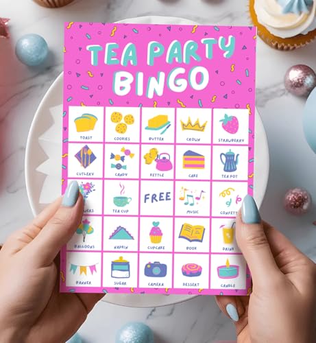 Markt Birthday Party Games for Kids, Girls Birthday Games, Kids Bingo Game, Pink Game, Tea Party Favors (20 Pink Bingo Cards) - color: Tea Party Bingo – Pink