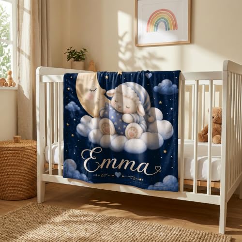 Personalized Baby Blanket With Name, Custom Baby Blankets Gift for Boy Girl - color: Night Navy, size: Lamb