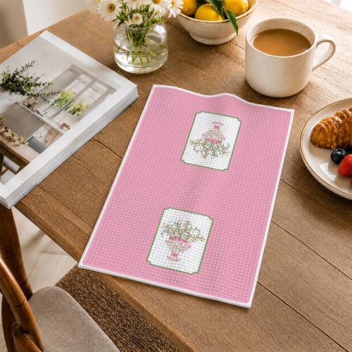 Pink Chinoiserie Kitchen Hand Towels 16x24 Inch Set of 2 - color: Pink Chinoiserie