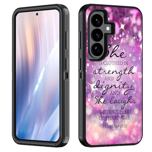 Case for Samsung Galaxy S26 Plus/ S25 Plus/ S24 Plus 6.7 inch, Heavy Duty 3 in 1 Hybrid Hard PC & Soft Silicone Shockproof Drop Protection Case, Christian Quote Bible Verse Proverbs 31:25 - color: Christian Quote Bible Verse Proverbs 31:25, size: Galaxy S
