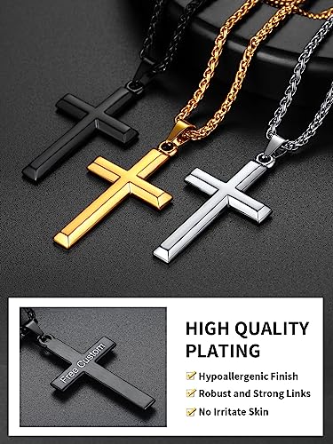 ChainsHouse Cross Necklace for Men, Black/18K Gold Plated/Stainless Steel Christian Jewelry Cross Pendant Necklace for Men, with Gift Box - color: d: Cross-Black