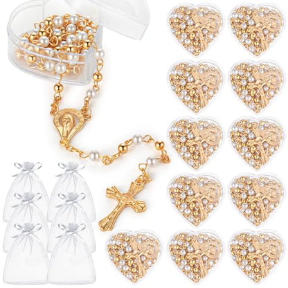 ROCEEI Catholic Rosary Necklace with Crucifix 4mm Beads - color: Gold