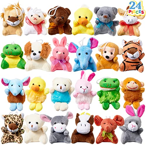 JOYIN 24 Pack Mini Animal Plush Toy Assortment (24 Units 2"-3"), Animals Keychain Decoration for Kids, Small Stuffed Animal Bulk for Kids, Carnival Prizes, School Gifts, Party Favor Goodie Bags - style: Sitting Animals