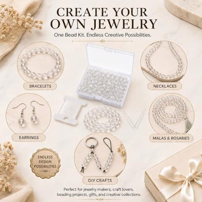 Cherry Tree Collection 100PCS 6mm Clear Quartz Matte Round Bead Craft Kit - color: clear quartz, size: 6mm