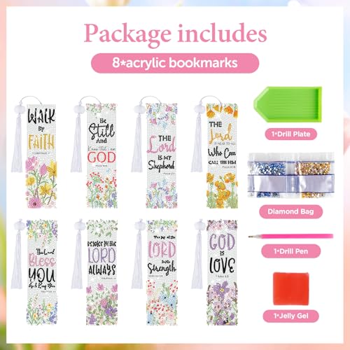 8 Pieces Christian Bible Verse Diamond Art Bookmarks 5d Christian Beaded Bookmark Acrylic Tassel Bookmark for DIY Making Beginners Adults Arts Craft Supplies (Christian-1) - color: Christian-1