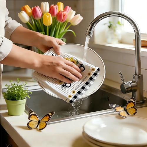 Sunflower Kitchen Towels, Black White Buffalo Plaid Gifts For Women, 10 - color: Yellow Truck