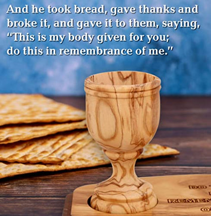 Genuine Olive Wood Communion Set from the Holy Land - 2 Hand-Carved Cups and Engraved Tray "Do This in Remembrance of Me" - Authentic Bethlehem Wood Gift for Pastors & Home Worship - Includes Gift Bag - color: 2 Cup Set [Small, Olive Wood Tray]