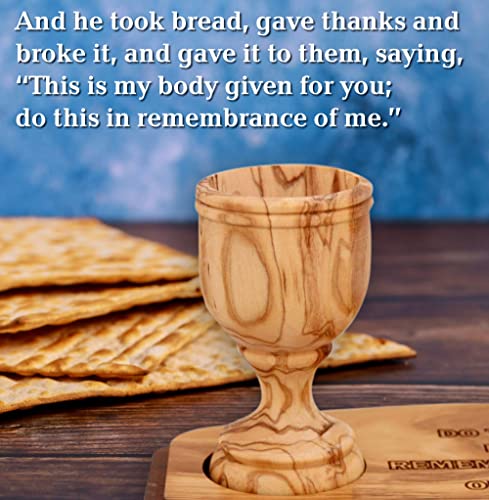 Genuine Olive Wood Communion Set from the Holy Land - 2 Hand-Carved Cups and Engraved Tray "Do This in Remembrance of Me" - Authentic Bethlehem Wood Gift for Pastors & Home Worship - Includes Gift Bag - color: 2 Cup Set [Small, Olive Wood Tray]