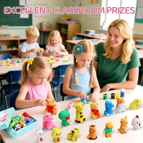 URSKYTOUS 91Pcs Animal Erasers Desk Pets for Kids,Classroom Prizes - style: 91Pcs