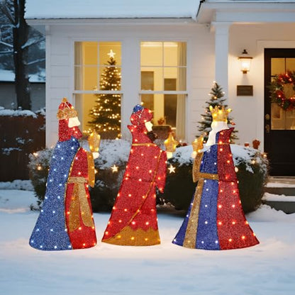 VINGLI Lighted Three Kings Christmas Decoration, Light up 3 Wise Men (Reyes magos) Outdoor Christmas Decor with LED Lights, 42in Nativity Scence Set (Reyes magos figuras Navidad) - size: 3.5ft