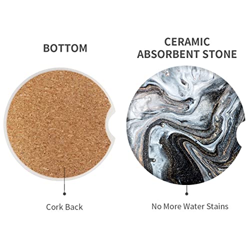 Britimes Car Coasters for Drinks, 2 Pack Ceramic Stone 2.56" Grey - color: Black White