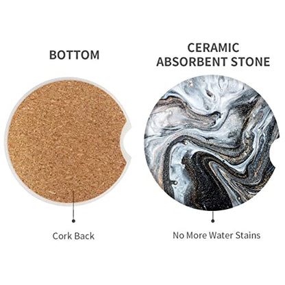 Britimes Car Coasters for Drinks, 2 Pack Ceramic Stone 2.56" Grey - color: Black White